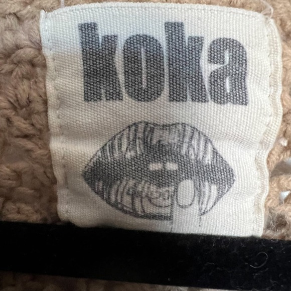 Koka Open Knit Festival Boho Open Knit Sweater Small Tan Khaki Artsy Crochet - Picture 3 of 6